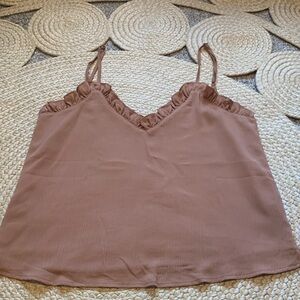 Vici Brown Ruffle Trim Tank Top